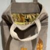 A close up of the inside of a bag