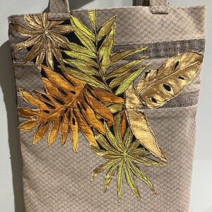 A bag with leaves on it is shown.