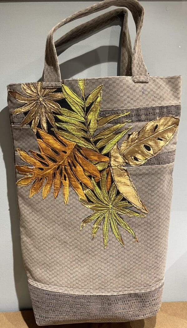 A bag with leaves on it is shown.