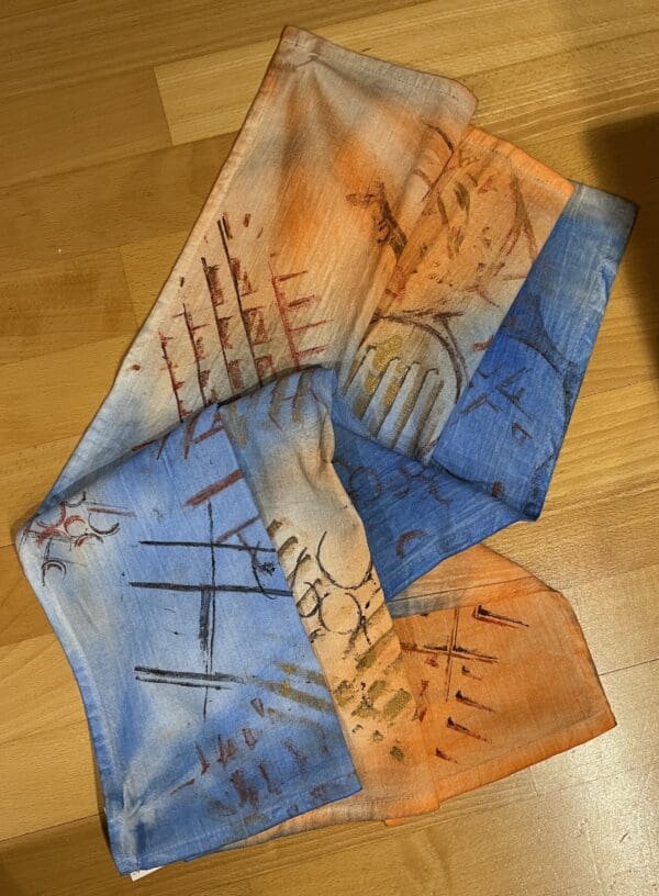 A scarf with hands and a map on it