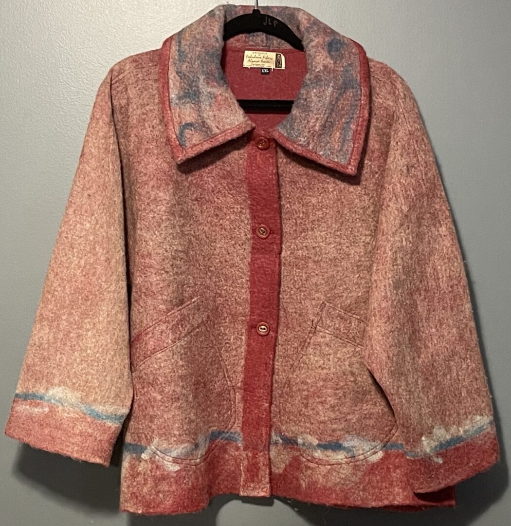 A red jacket with a pattern on it