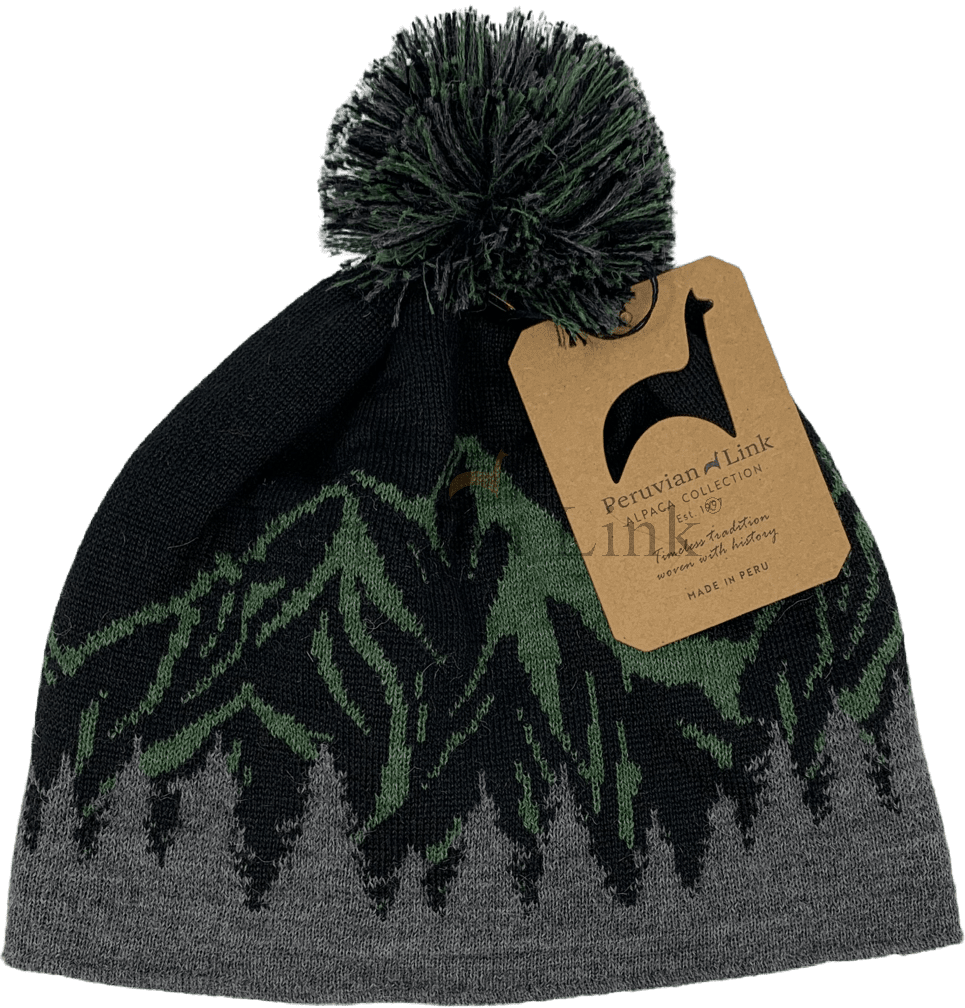 A black and green hat with a tag on it