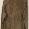 Olive green long-sleeve shirt with print.
