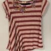 Striped floral embellished shirt, asymmetrical hem.