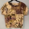 Eco-printed beige linen cropped top.