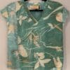 Teal eco-printed silk v-neck top.