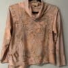 Eco-printed cowl neck long-sleeve top.