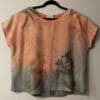 Eco-printed silk blouse, peach and blue.