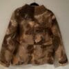 Brown patterned wool jacket, back view.