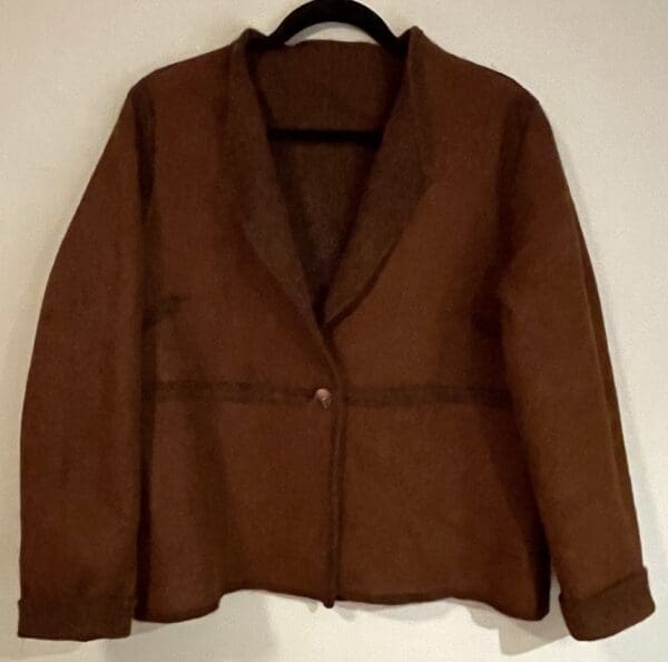 Brown suede button-front jacket.